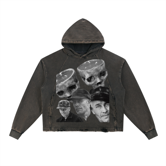 Vintage Washed Frayed-Hem Hoodie